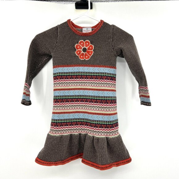 Hanna Andersson Knit Fair Isle Floral Bohemian Sweater Dress 120 US 6-7 - Picture 1 of 4
